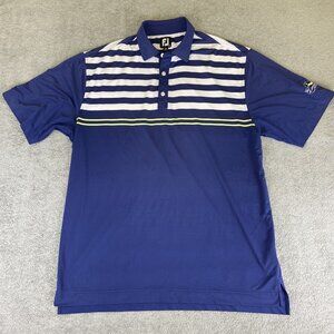FootJoy Polo Shirt Mens XL Blue White Lime Green‎ Stripe Golf Embroidered